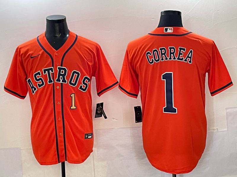 Men Houston Astros #1 Correa orange 2025 Nike MLB Jersey 00->youth mlb jersey->Youth Jersey